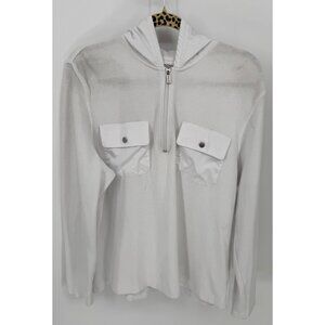 Michael Kors White Waffle Knit Long Sleeve Hoodie With Snap Button Pockets